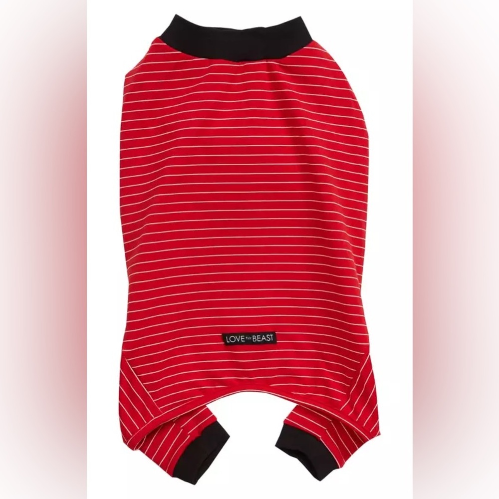 LoveThyBeast Stripe Dog Bodysuit Red Size Large